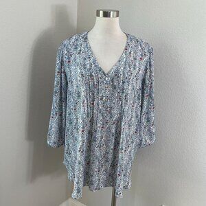 Rose+Olive Womens Plus 2X Floral V Neck Blouse 3/4 Sleeve Shirt Tunic Top